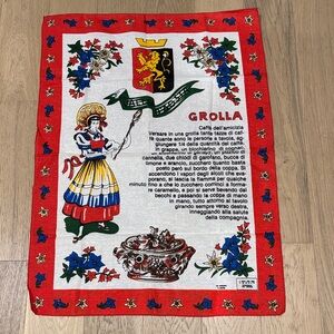 Vintage Italian Linen Kitchen Towel in Red and White